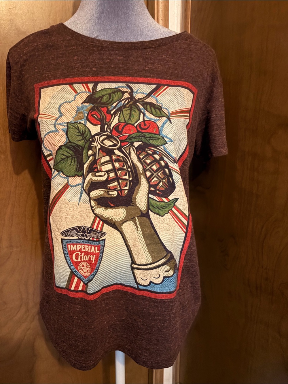 Obey Brown Graphic Short Sleeve Tee with Multi-Color Print
